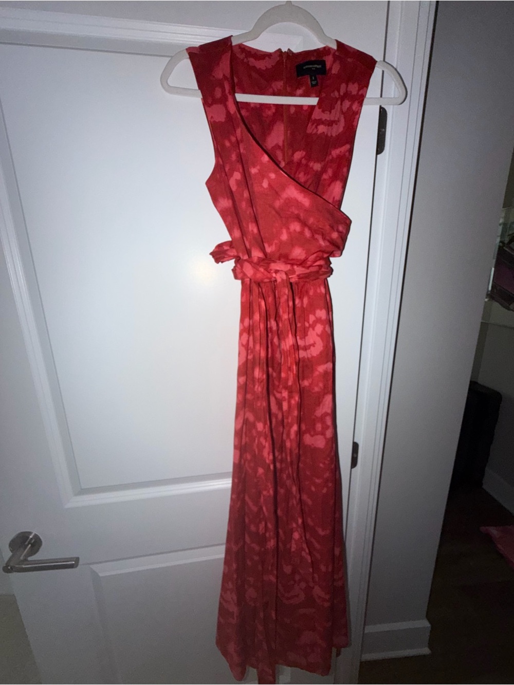 Banana republic Coral-Red Patterned Wrap Maxi Dress